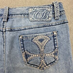 Code Bleu Annette Denim Short Womens 12/30 Light Wash Rhinestone Iron Cross Blue